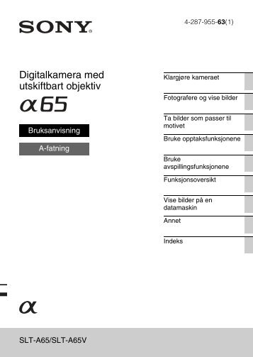 Sony SLT-A65K - SLT-A65K Consignes dâutilisation NorvÃ©gien