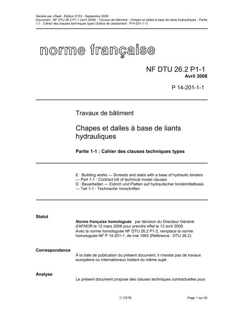 NF DTU_26-2_P1-1chape_dalle_liants_hydrauliques