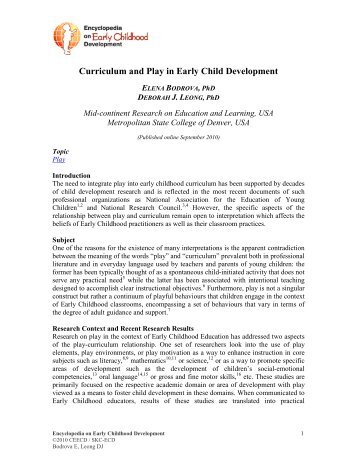 Curriculum and Play in Early Child Development - Encyclopedia on ...