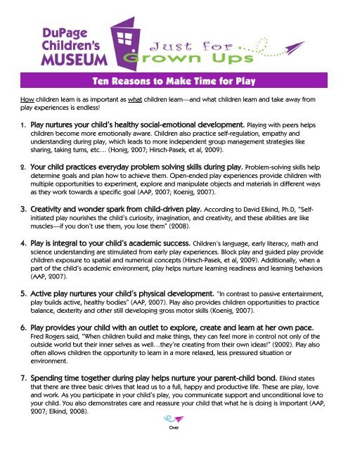 Ten Reasons to Make Time for Play - DuPage Children's Museum