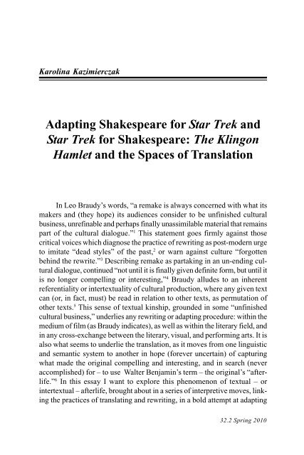Adapting Shakespeare for Star Trek and Star Trek for Shakespeare ...