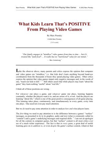 What Kids Learn from Playing Video Games - Marc Prensky