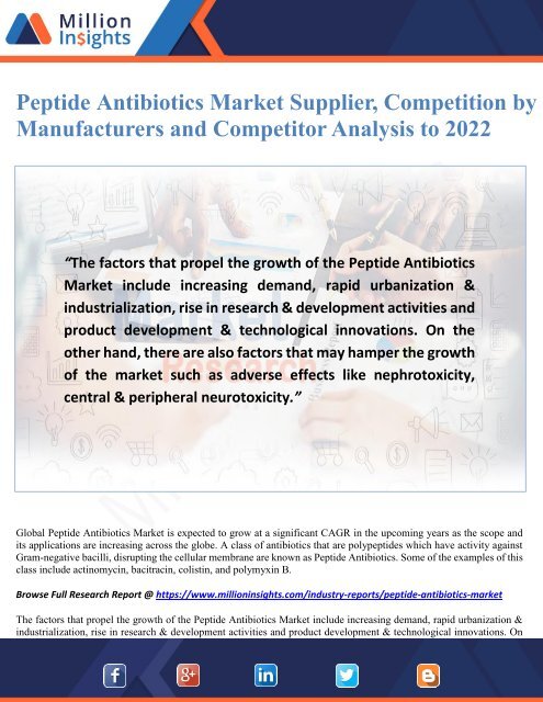 Peptide Antibiotics Market Supplier, Competition by Manufacturers and Competitor Analysis to 2022