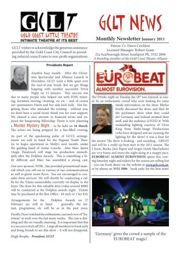 Monthly NewsletterJanuary 2011 - GCLT Gold Coast Little Theatre