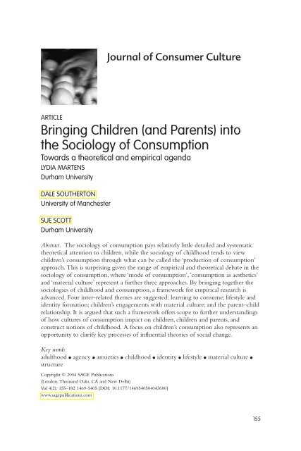 Bringing Children (and Parents) into the Sociology of Consumption