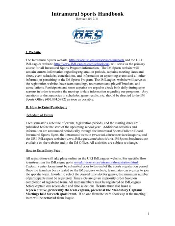 Intramural Sports Handbook - University of Rhode Island