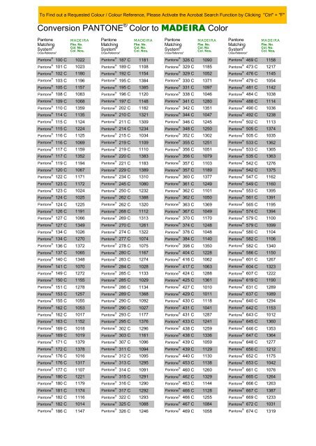 Pantone To Madeira Conversion Chart