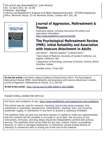 The Psychological Maltreatment Review (PMR ... - John Briere, Ph.D.