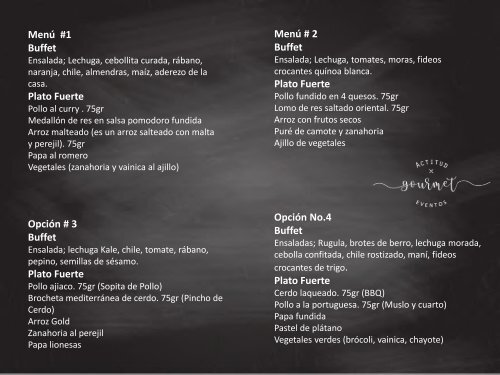 Menu Actitud Gourmet Eventos