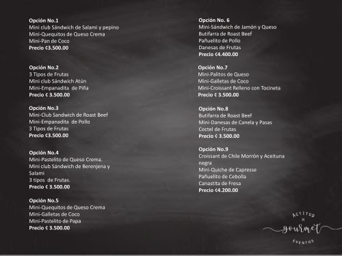 Menu Actitud Gourmet Eventos