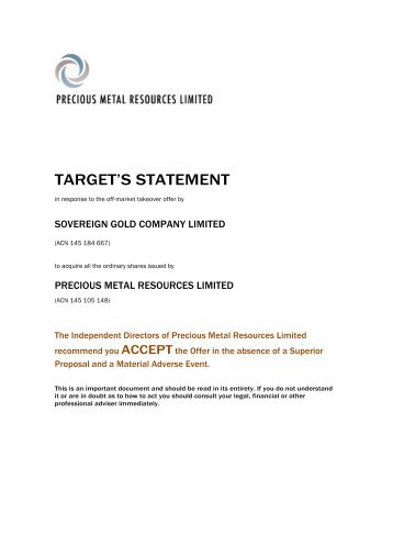 Target's Statement - SOC Offer for PMR - About Precious Metal ...