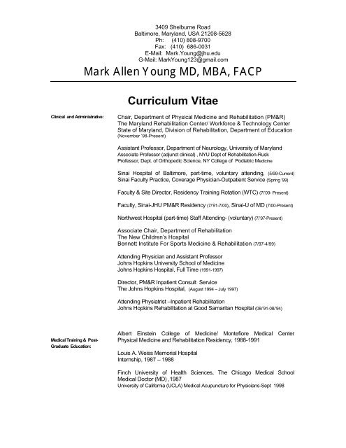 Mark Allen Young MD, MBA, FACP Curriculum Vitae - Dr. Mark A ...