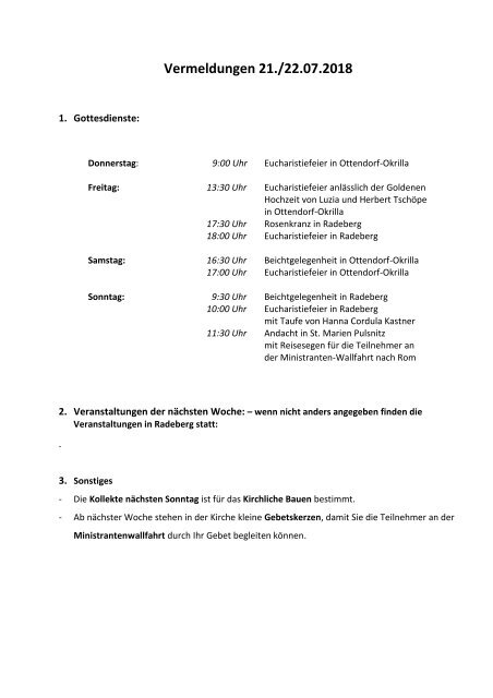 Vermeldungen für KW30/18