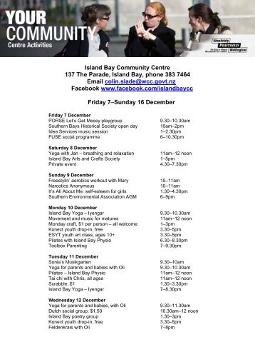 Island Bay Community Centre - Weekly Calendar: Friday 7 - Friday ...