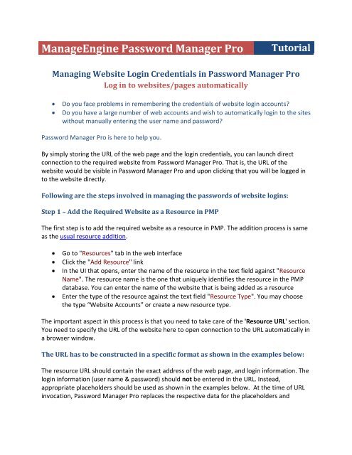 ManageEngine Password Manager Pro Tutorial Managing Website