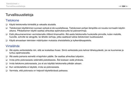 Sony VPCY11M1E - VPCY11M1E Mode d'emploi Finlandais