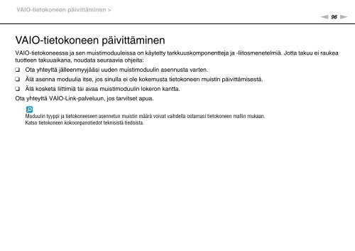 Sony VPCY11M1E - VPCY11M1E Mode d'emploi Finlandais