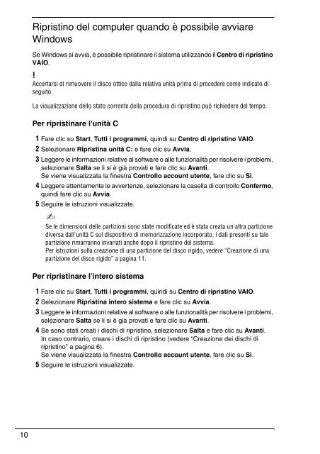 Sony VPCY11M1E - VPCY11M1E Guide de d&eacute;pannage Italien