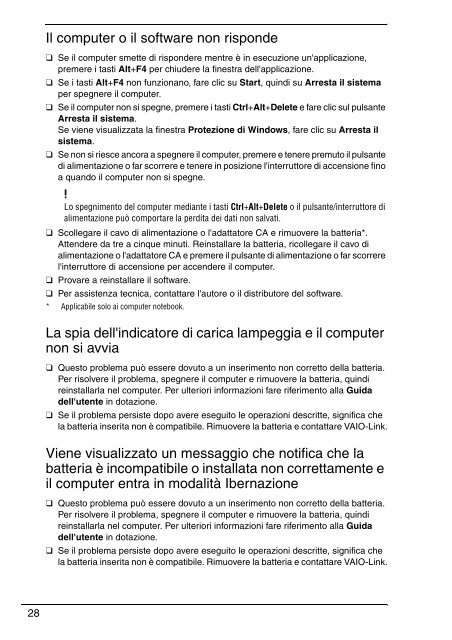 Sony VPCY11M1E - VPCY11M1E Guide de d&eacute;pannage Italien