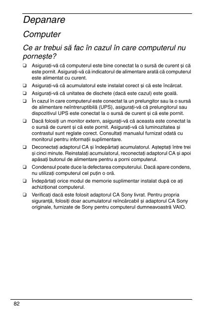 Sony VGN-NR32S - VGN-NR32S Guide de d&eacute;pannage Roumain