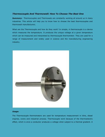 Thermocouple And Thermowell How To Choose The Best One