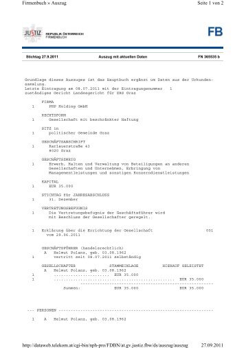 Seite 1 von 2 Firmenbuch » Auszug 27.09.2011 http://dataweb ...