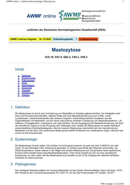 Mastozytose AWMF online