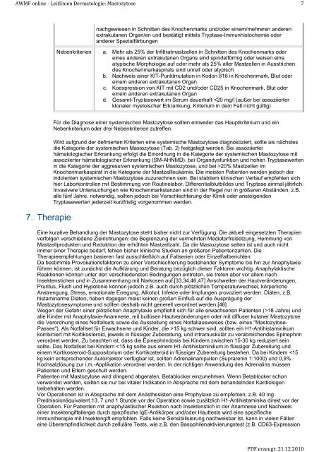 Mastozytose AWMF online