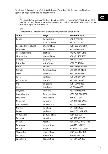 Sony SVS1313L9E - SVS1313L9E Documents de garantie Tch&egrave;que