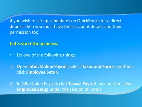 Steps To Set Up An Employee In Quickbooks For Direct Deposit