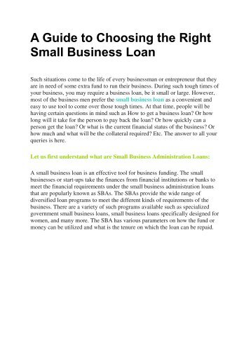 A Guide to Choosing the Right Small Business Loan
