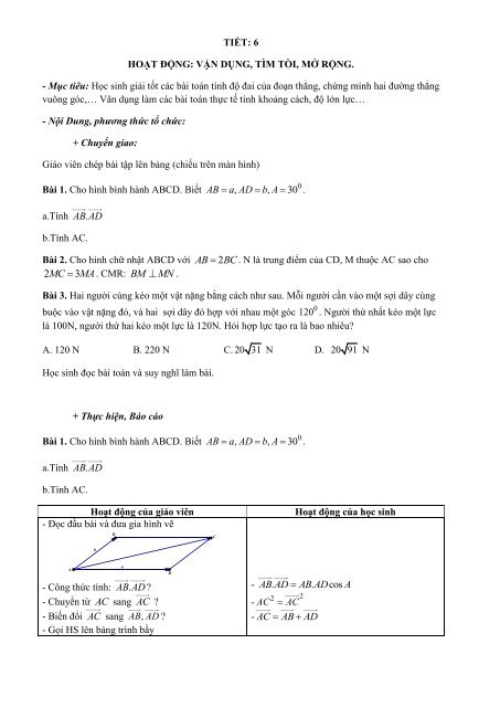 GIÁO ÁN PP MỚI THEO CHỦ ĐỀ MÔN TOÁN LỚP 10 TRƯỜNG THPT NHO QUAN B