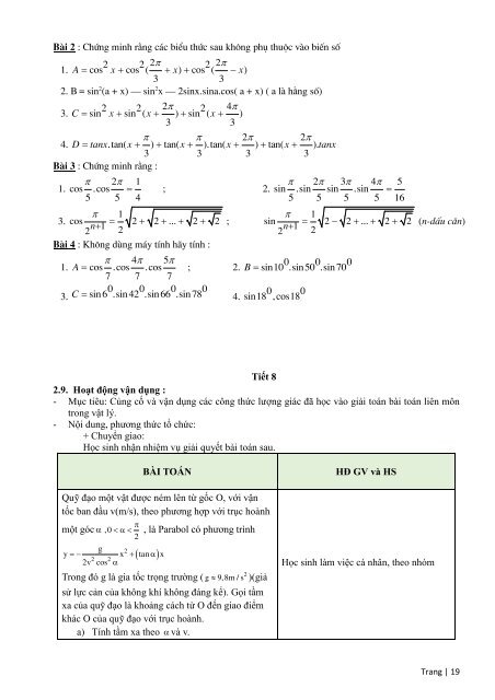 GIÁO ÁN PP MỚI THEO CHỦ ĐỀ MÔN TOÁN LỚP 10 TRƯỜNG THPT NHO QUAN B