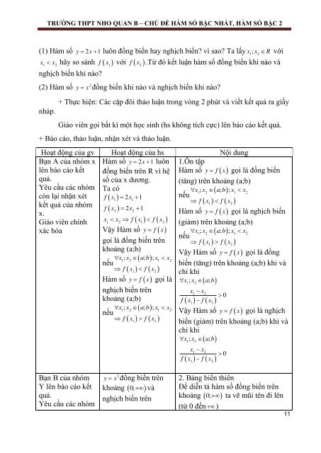 GIÁO ÁN PP MỚI THEO CHỦ ĐỀ MÔN TOÁN LỚP 10 TRƯỜNG THPT NHO QUAN B