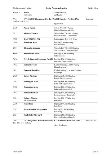 Liste Personenkonten - tourismusverband preding