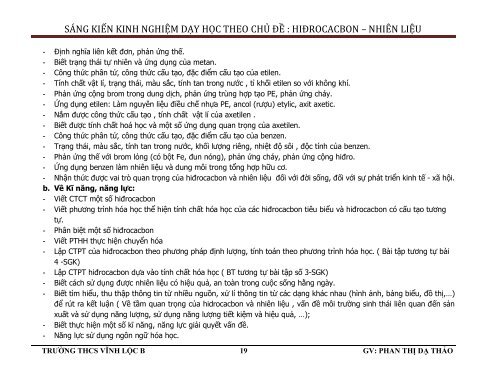 SÁNG KIẾN KINH NGHIỆM DẠY HỌC THEO CHỦ ĐỀ HIĐROCACBON - NHIÊN LIỆU TRƯỜNG THCS VĨNH LỘC B