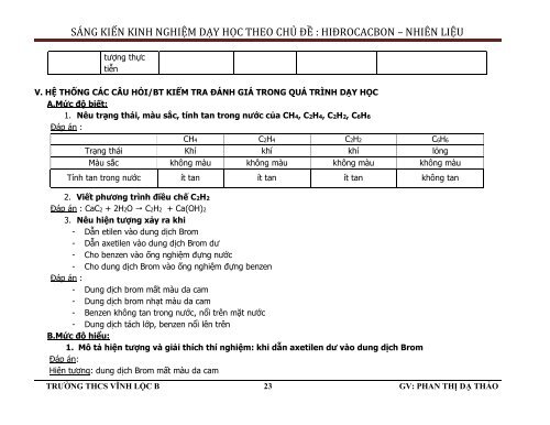 SÁNG KIẾN KINH NGHIỆM DẠY HỌC THEO CHỦ ĐỀ HIĐROCACBON - NHIÊN LIỆU TRƯỜNG THCS VĨNH LỘC B