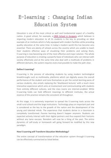 E-learning : Changing Indian Education System