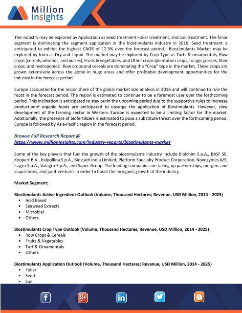 Biostimulants Market Analysis, Application, Growth, Segmented Outlook And Overview Research By 2025