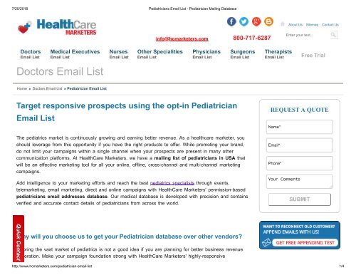 Pediatricians Mailing List - Healthcare Marketers