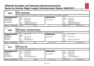 Offizielle Kontakte und Adressen Nachwuchsvereine Swiss Ice ...