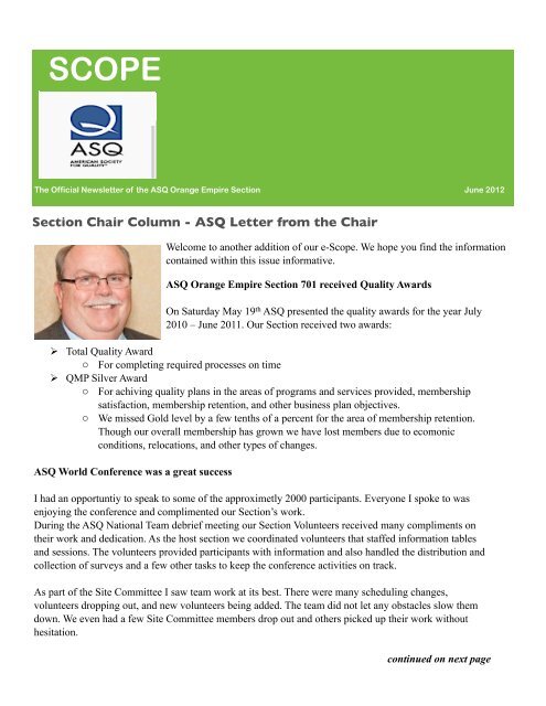 Chair Column Continued From Previous Page Asq Orange Empire