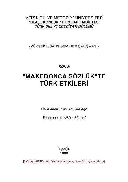 "MAKEDONCA SÖZLÜK"TE TÜRK ETKİLERİ Danışman - turuz.info