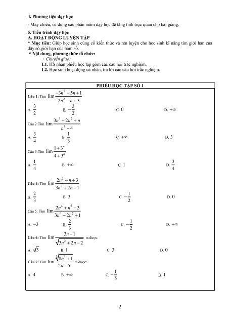 GIÁO ÁN PP MỚI THEO CHỦ ĐỀ MÔN TOÁN LỚP 11