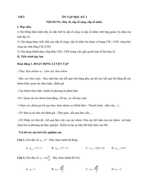 GIÁO ÁN PP MỚI THEO CHỦ ĐỀ MÔN TOÁN LỚP 11