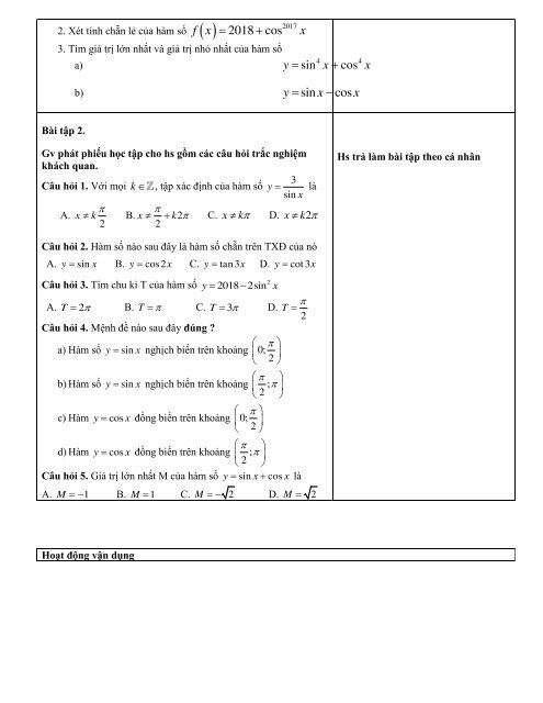 GIÁO ÁN PP MỚI THEO CHỦ ĐỀ MÔN TOÁN LỚP 11