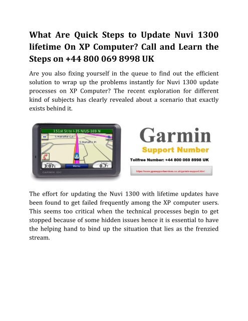 What Are Quick Steps to Update Nuvi 1300 lifetime On XP Computer? Call and Learn the Steps on +44 800 069 8998 UK