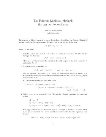 The Poincaré-Lindstedt Method: the van der Pol oscillator