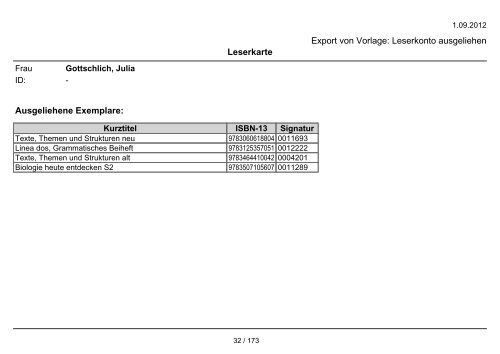 Ausgeliehene Exemplare - Gymnasium Lechenich Erftstadt