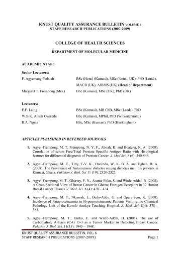knust quality assurance bulletin volume 6 college of health sciences